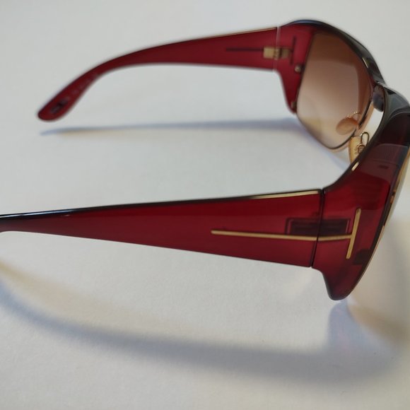 Tom Ford KELLAN Sunglasses Plastic TF 90  Gold T Logo Burgundy Brown Red main image 11